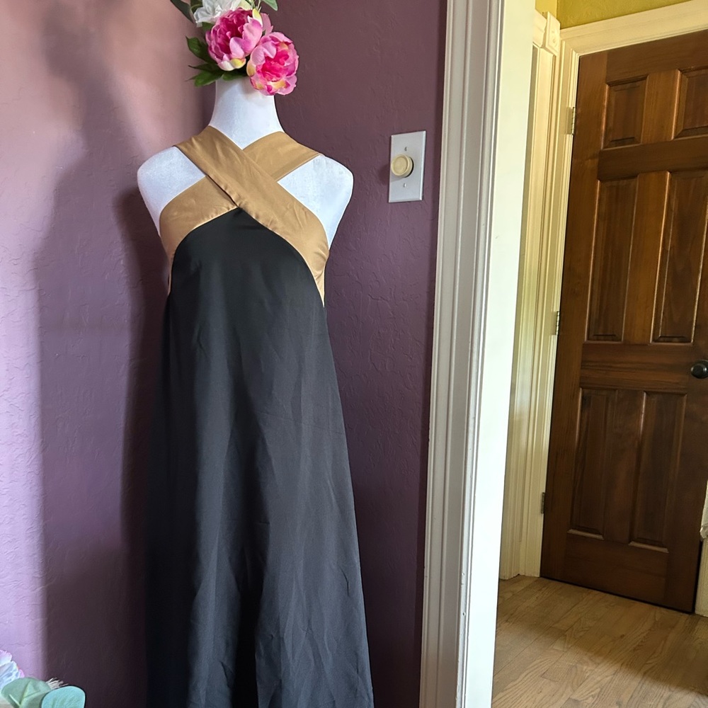 Elegant Black and Gold Halter Dress